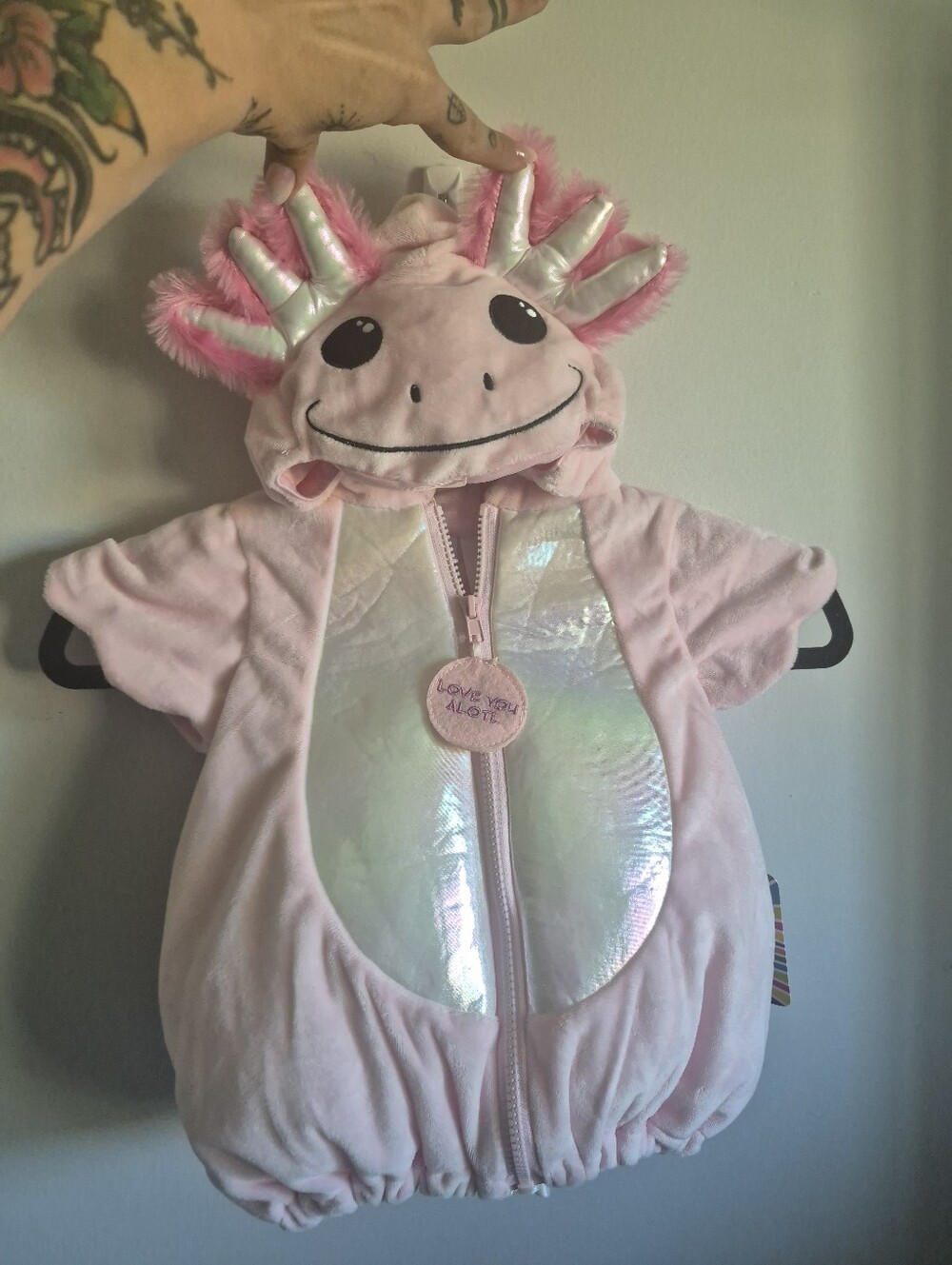 Baby Pink Axolotl One-Piece Romper with Shimmer Belly- 6-9 Months
